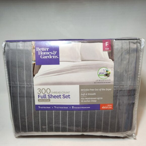 100% Cotton 300 Thread Count Sheets set FULL DOUBLE Mattress Gray Silver beds Be - Picture 1 of 7